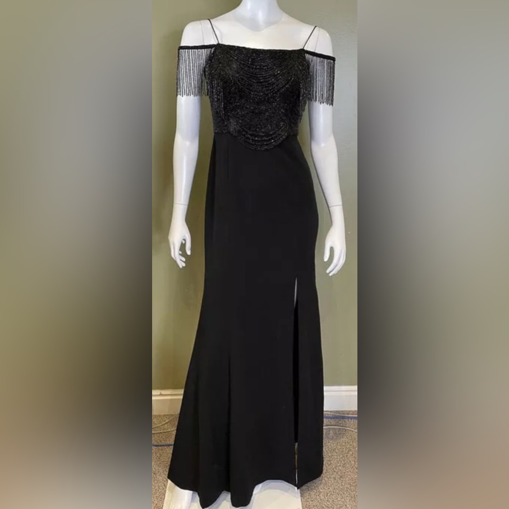 Adrianna Papell-fringe knit Crepe Dress